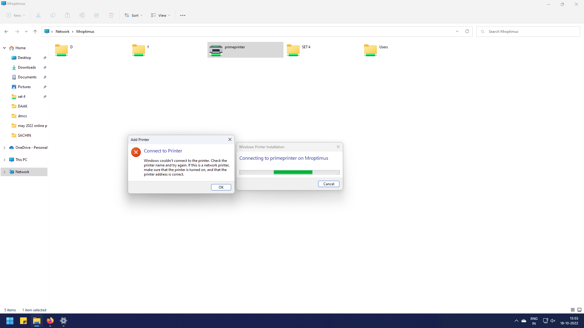Windows kann keine Verbindung zum Drucker herstellen. Überprüfen Sie den Druckernamen und versuchen Sie es erneut.