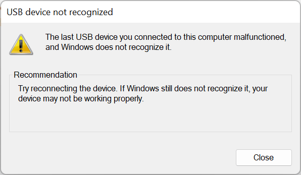 Kabellose Maus und Tastatur, Bluetooth-USB-Gerät nicht erkannt – Das letzte USB-Gerät, das Sie an diesen Computer angeschlossen haben, funktionierte nicht richtig und Windows erkennt es nicht .