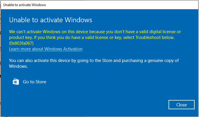 Windows Fehlercode 0x803f7001