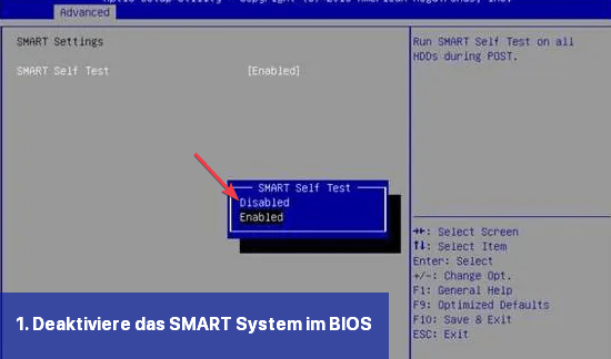 1. Deaktiviere das SMART-System im BIOS