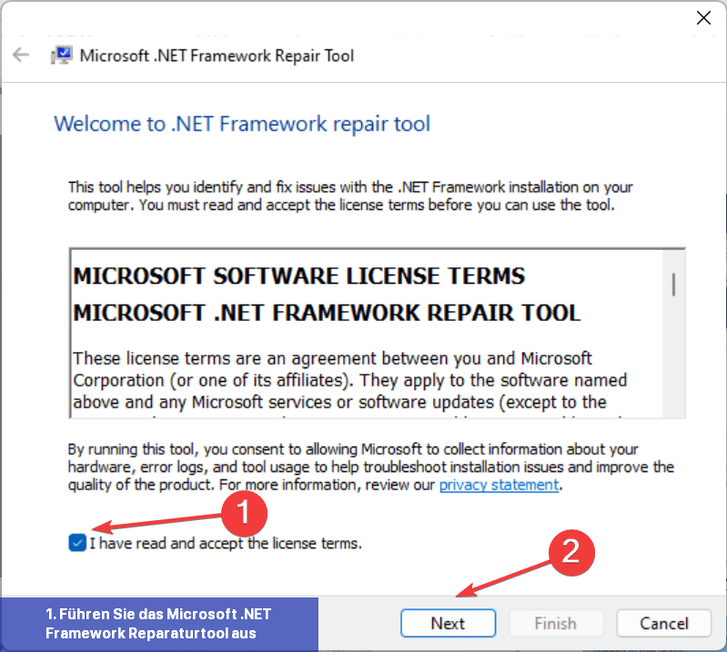 1. Führen Sie das Microsoft .NET Framework Reparaturtool aus