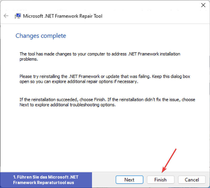 1. Führen Sie das Microsoft .NET Framework Reparaturtool aus