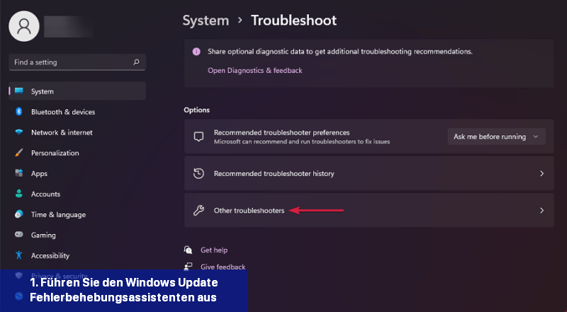 1. Führen Sie den Windows Update-Fehlerbehebungsassistenten aus