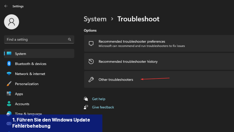 1. Führen Sie den Windows Update-Fehlerbehebung