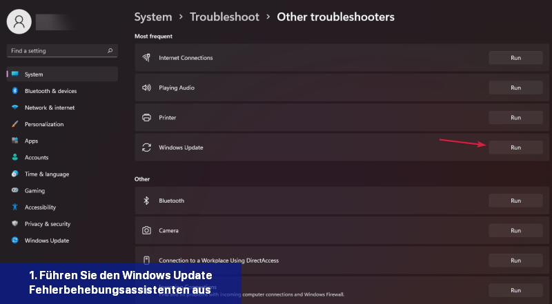 1. Führen Sie den Windows Update-Fehlerbehebungsassistenten aus