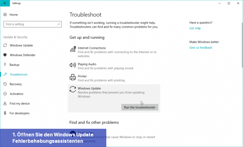 1. Öffnen Sie den Windows Update-Fehlerbehebungsassistenten