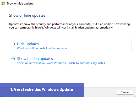 1. Verstecke das Windows-Update