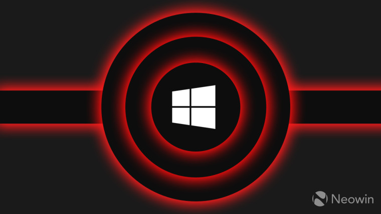 Windows-Logo auf schwarzem Hintergrund mit roten Kreisen