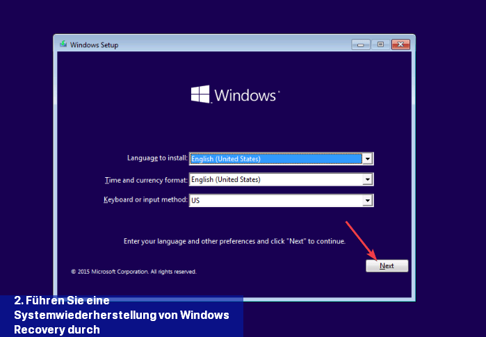 2. Führen Sie eine Systemwiederherstellung von Windows Recovery durch