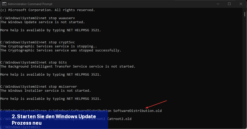 2. Starten Sie den Windows Update-Prozess neu