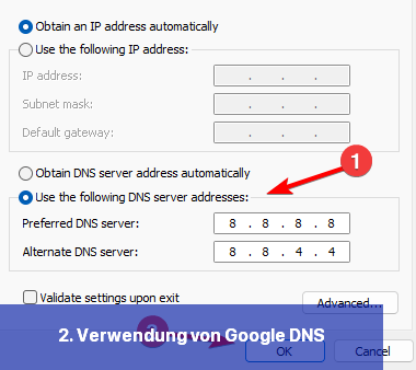 2. Verwendung von Google DNS