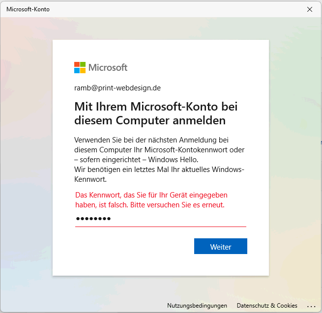 Anmeldung mit Microsoft Konto in meinem Lokalen Administrator nicht mehr möglich