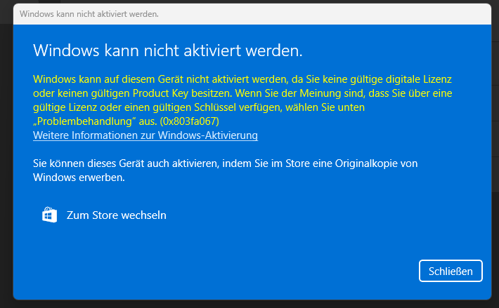 Nach Mainboard Bios update Windows 11 nicht Aktivierbar. Fehlercode 0xC004F211
