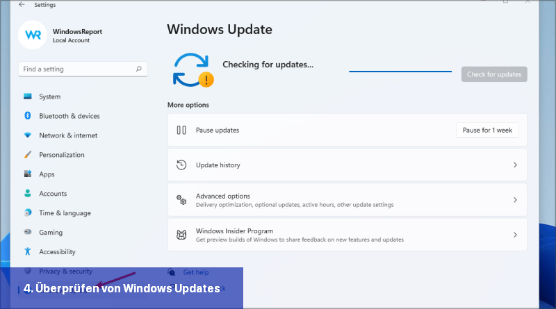 4. Überprüfen von Windows-Updates