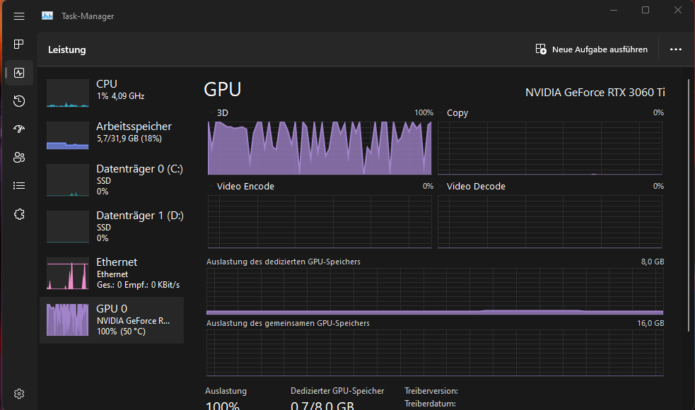 GPU-Auslastung steigt im Leerlauf auf 100 % + Mikroruckler