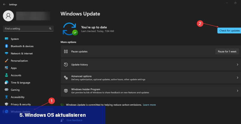 5. Windows OS aktualisieren