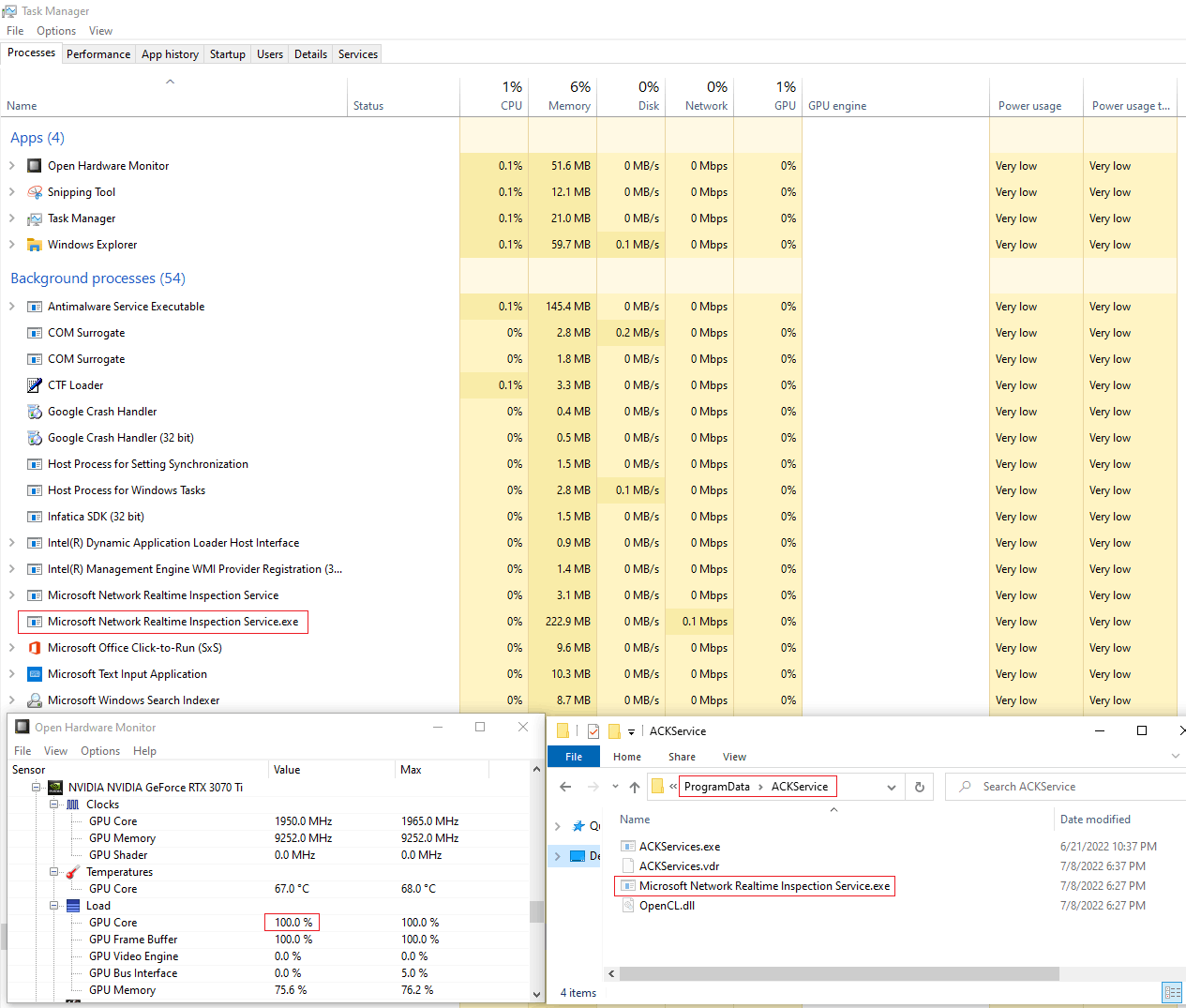 Meine GPU wird zu 100 % von MS Network Realtime Inspection Services.exe genutzt