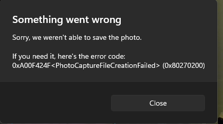 Windows-Kamera speichert keine Bilder