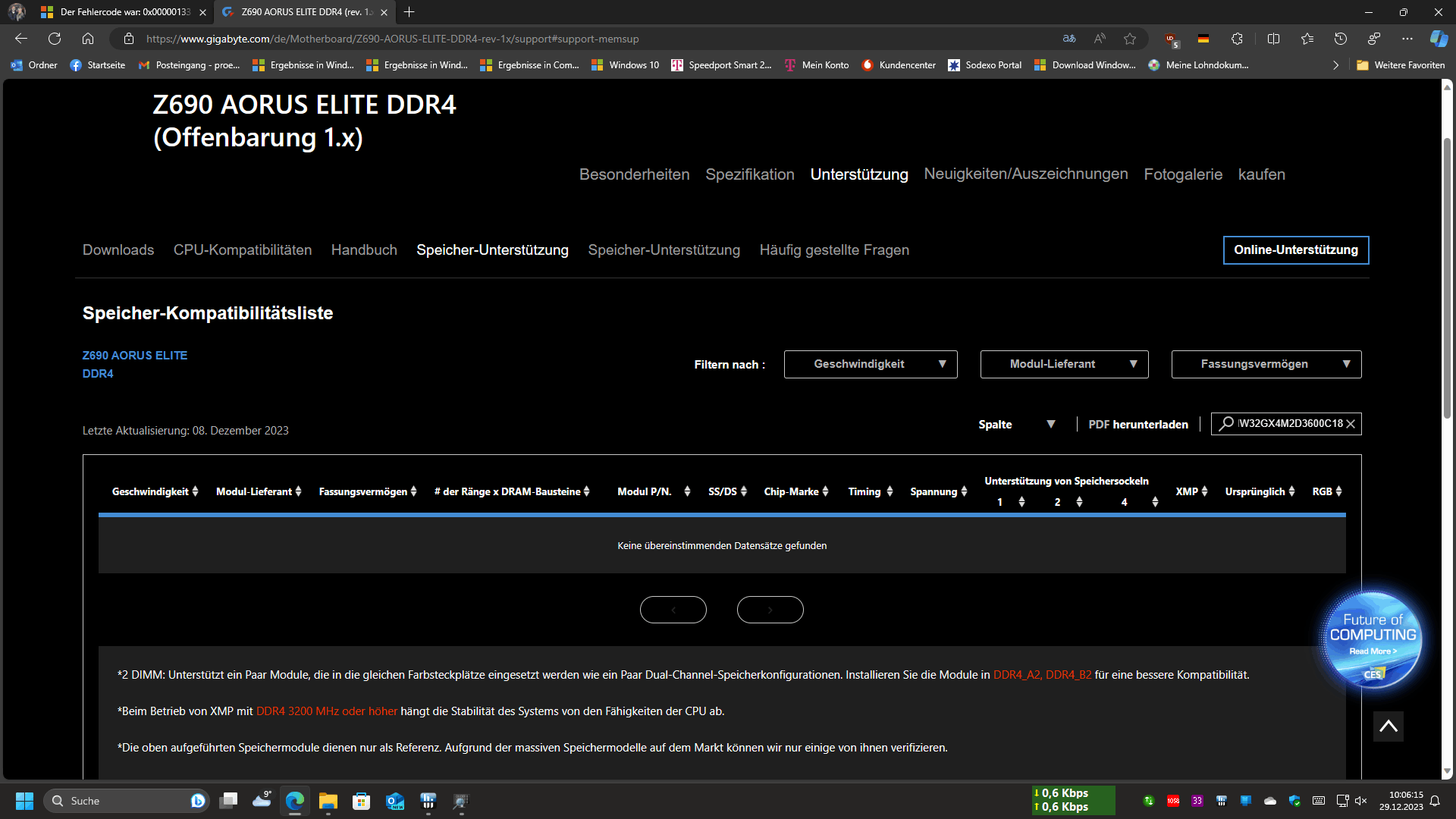 Der Fehlercode war: 0x00000133 (0x0000000000000001, 0x0000000000001e00 ...