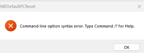 MEDefaultPCReset-Popup auf meinem Windows 11