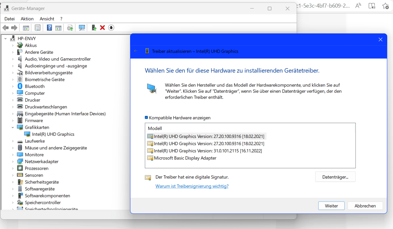 Intel Grafiktreiber wird immer in eine viel ältere Version von Win 11 aufgezwungen