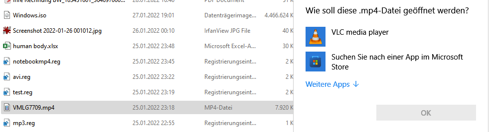 Seit dem Update auf Win 11 kann ich die mp4 Dateien nicht mehr einem Programm zuordnen
