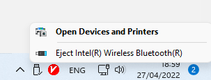 Bluetooth wird immer als Auswurfoption angezeigt, wenn ich das Intel Tile-Gerät nicht deaktiviere