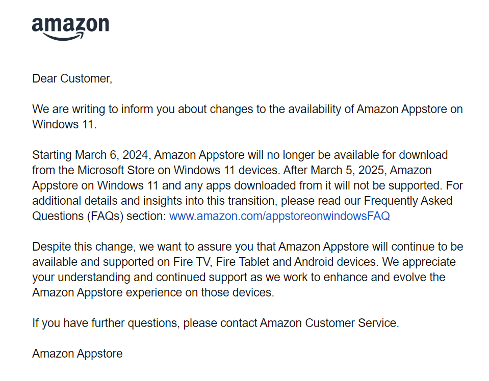 Amazon hat eine E-Mail geschickt, um mitzuteilen, dass ...