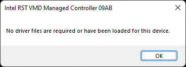 Leistungsmonitor: Ein Gerät hat den Status Nicht OK gemeldet (Intel RST VMD Managed Controller 09AB)