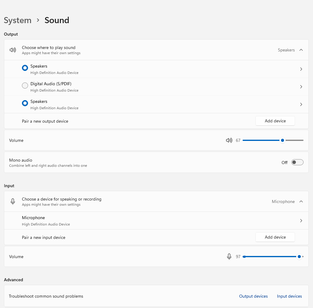 S/PDIF-Passthrough-Einstellung (Bitstreaming) auf Betriebssystemebene in Windows 11