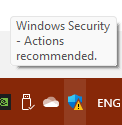 Das Windows-Sicherheitssymbol zeigt eine Warnung an, aber beim Öffnen erscheint nichts