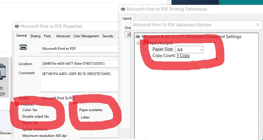 Windows 11 Microsoft Print to PDF Papiergröße und doppelseitige Probleme