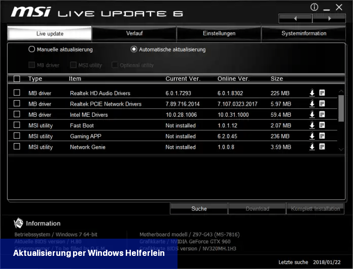 Aktualisierung per Windows-Helferlein