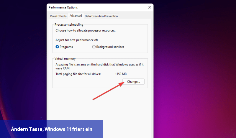 Ändern-Taste, Windows 11 friert ein