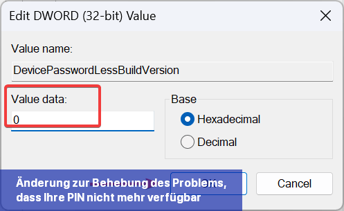 Änderung zur Behebung des Problems, dass Ihre PIN nicht mehr verfügbar ist, Windows 11