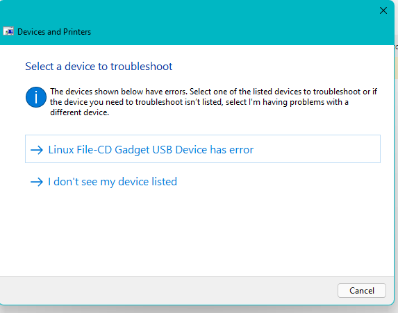 Wenn ich mein Telefon an meinen Laptop anschließe, erhalte ich den Linux-Datei-CD-Gadget-Fehler