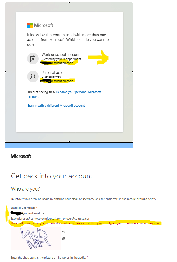 Windows Konto scheinbar doppelt vorhanden (Privat und BUSINESS) mit identischer E-Mail Adresse