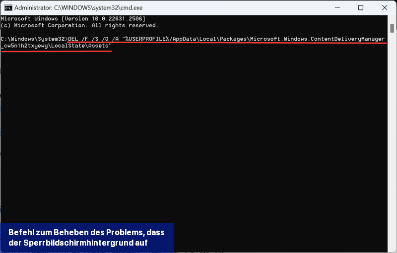 Befehl zum Beheben des Problems, dass der Sperrbildschirmhintergrund auf den blauen Bildschirm von Windows 11 zurückgesetzt wird