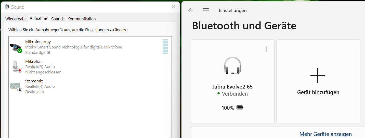 Bluetooth-Headset als primäres Aus/Eingabegerät setzen.