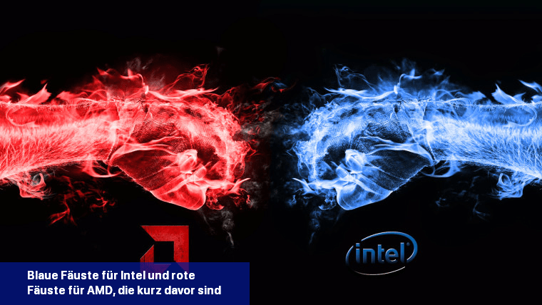 Blaue Fäuste für Intel und rote Fäuste für AMD, die kurz davor sind zuzuschlagen