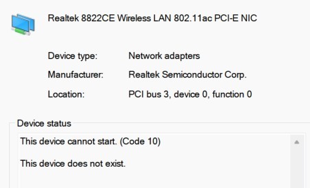 Bei Realtek 8822ce treten Treiber- oder Hardwareprobleme auf