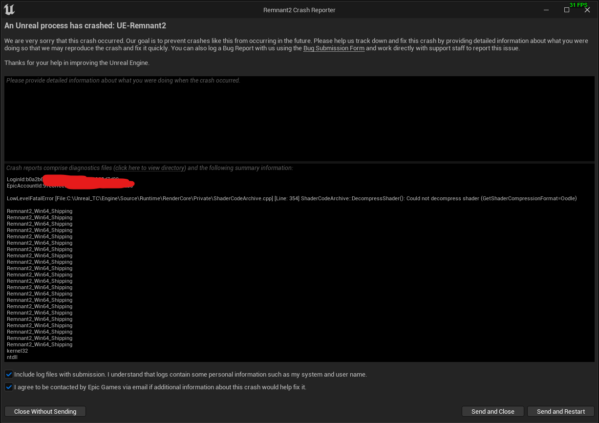 Unreal Engine Crashing Game - Win64_Shipping, kernel32, ntdll