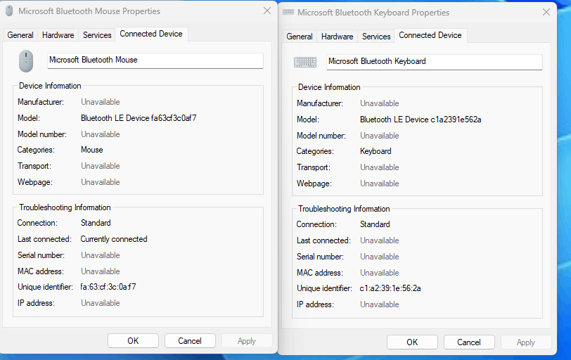 Microsoft Keyboard Bluetooth-Tastatur ist gekoppelt, aber nicht verbunden.