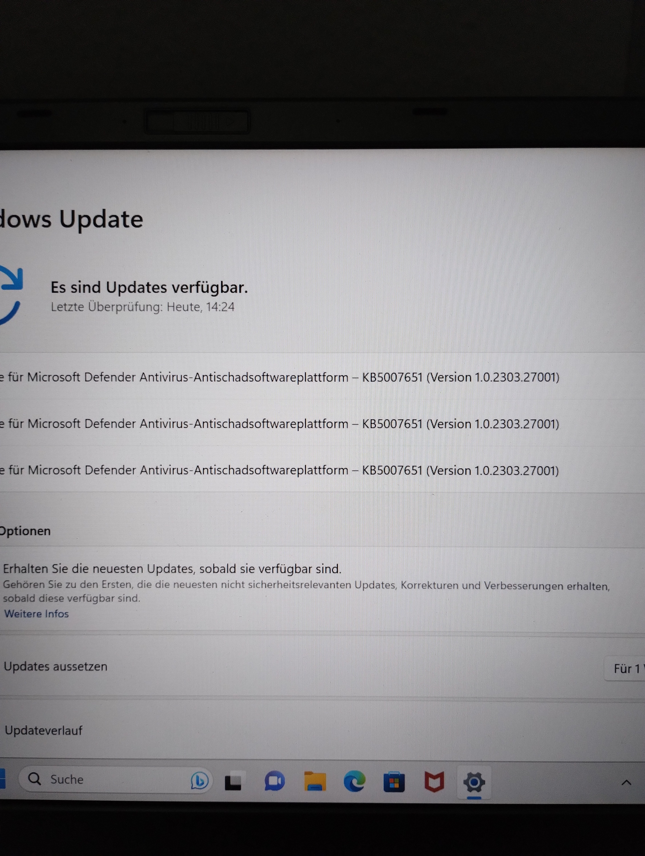 Update für Microsoft Defender KB5007651 (Version 1.0.2303.27001) wird ständig installiert!