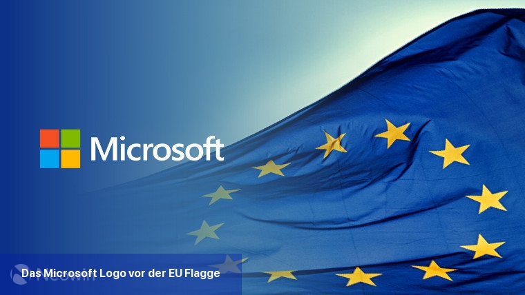Das Microsoft-Logo vor der EU-Flagge