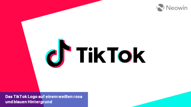 Das TikTok-Logo auf einem weißen rosa und blauen Hintergrund