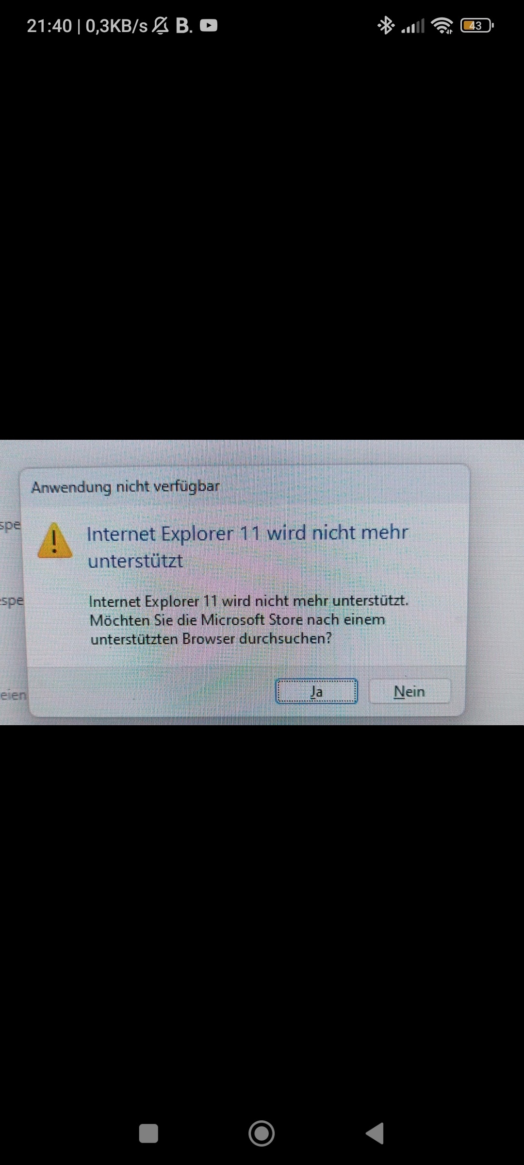 Bei Microsoft Edge kommt Internet Explorer 11 wird nicht mehr unterstützt, wie bekommt man das repariert?