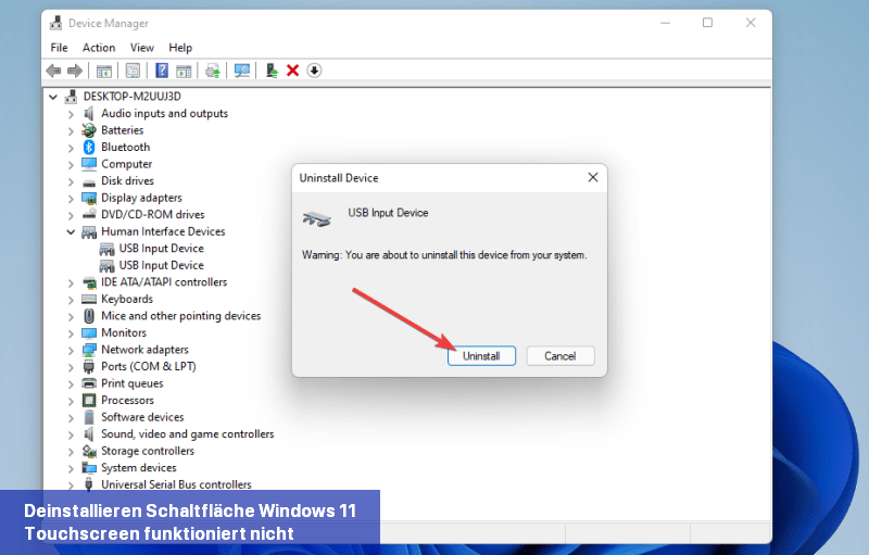 Deinstallieren-Schaltfläche Windows 11 Touchscreen funktioniert nicht