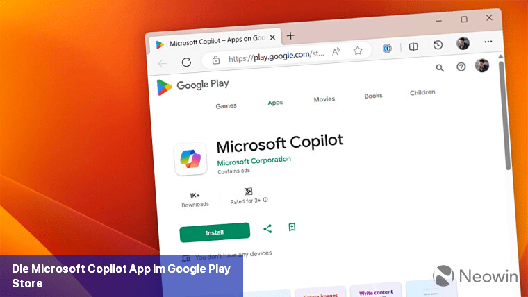 Die Microsoft Copilot-App im Google Play Store