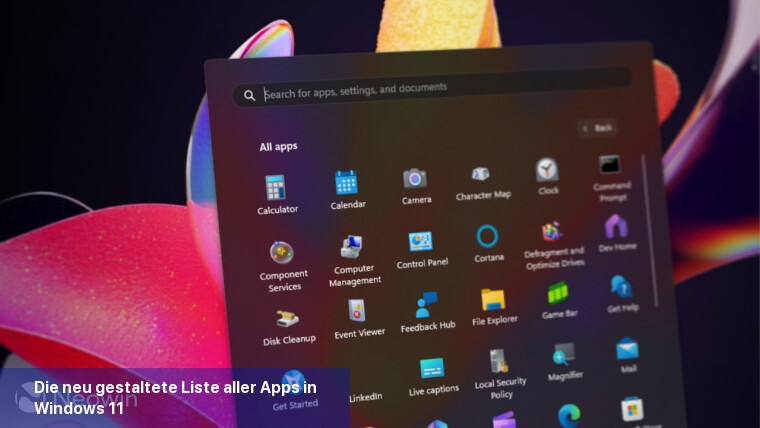Die neu gestaltete Liste aller Apps in Windows 11